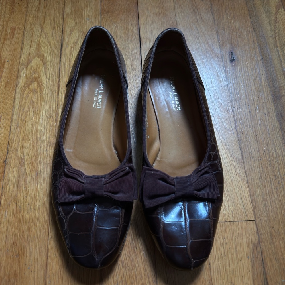 Ralph Lauren Brown Croc-Embossed Opera Pumps